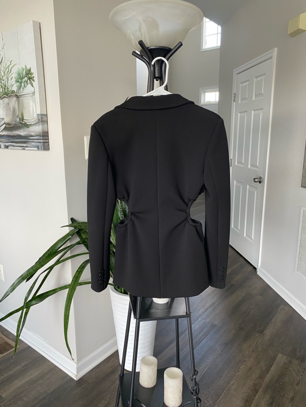 ZARA Black Cut-Out Waist Blazer Jacket - Scuba Crepe Stretch - Picture 4 of 9